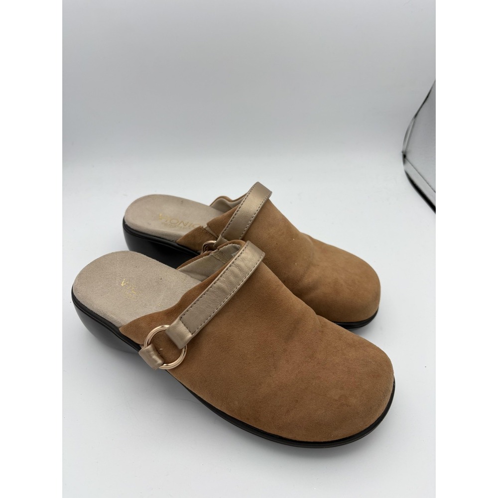 Vionic Shoes Womens Size 6 Brown Suede Mule Clogs Buckle Strap Comfort Casual